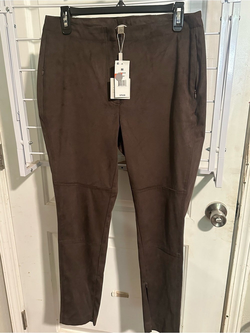 Cupio Women's Faux Suede Zip Moto Pants Dark Brown Mulch Color Size M NWT